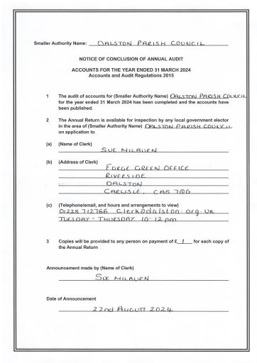 Notice Of Conclusion Annual Report